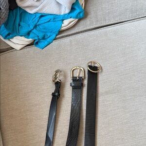 Set of Three Black Belts with Gold Buckles